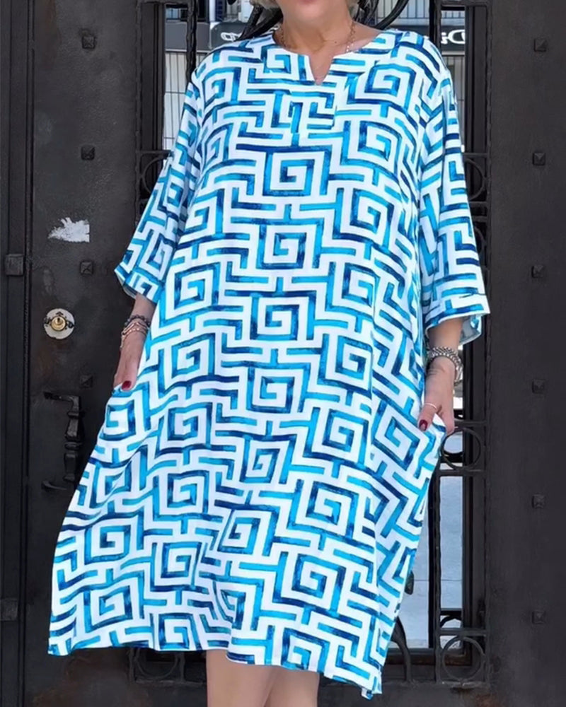 Loose Short Sleeve Geometric Pattern Print Dress