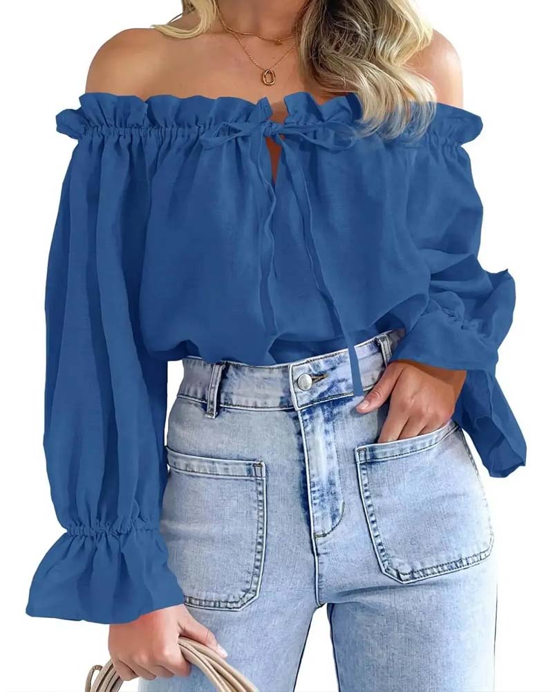 Off-Shoulder Ruffle Long Sleeve Blouse