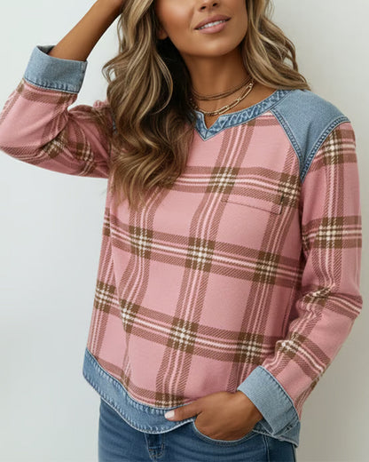 Patchwork Plaid Print Sweatshirt
