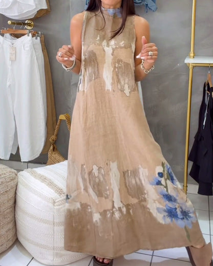 Sleeveless Floral Print Casual Long Dress