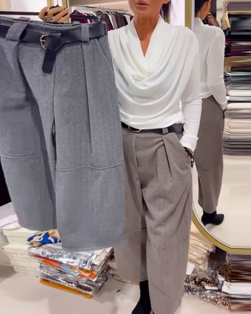 Cropped Wide-Leg Solid Color Pant