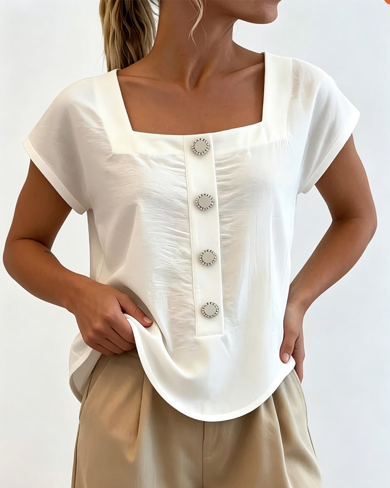 Square Collar Solid Color Blouse blouses & shirts spring summer