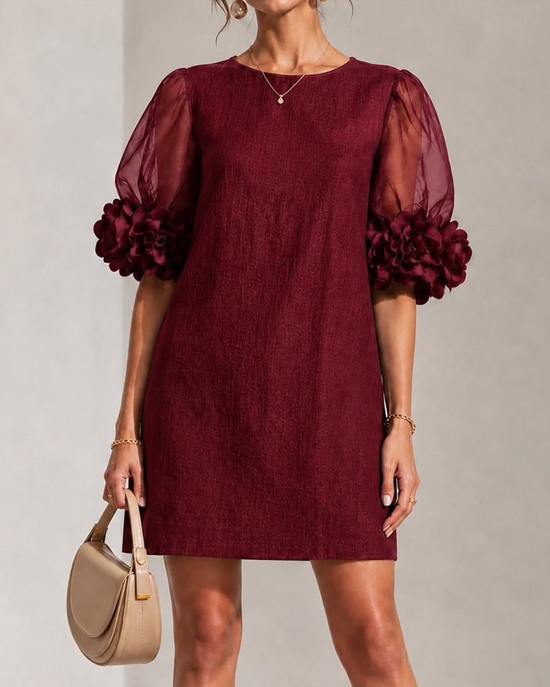 Stylish Crew Neck Puff Sleeve Dress