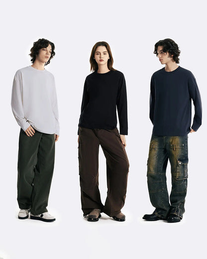Men's Crew Neck Long-Sleeve Slit T-Shirt