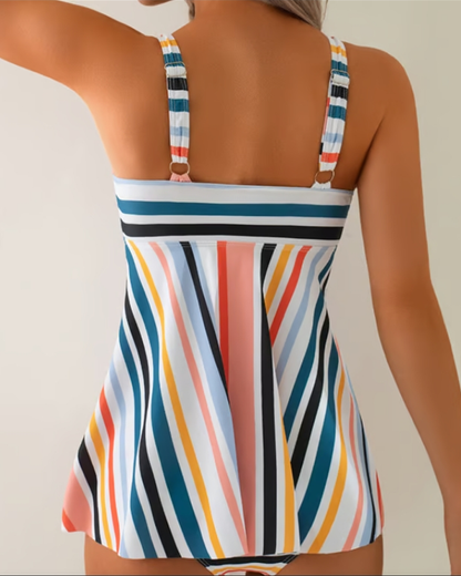 Lace-up Striped Triangle Two-Piece Swimsuit