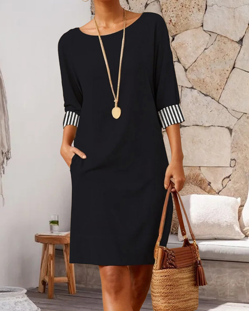 Striped print round neck elegant dress casual dresses spring