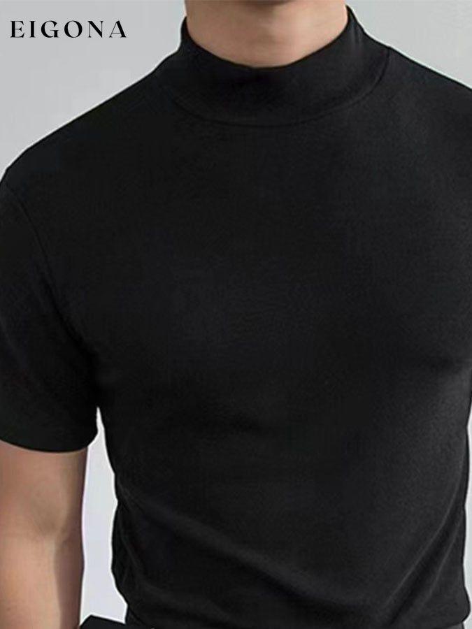 Turtleneck Solid Color Short Sleeve T-Shirt men