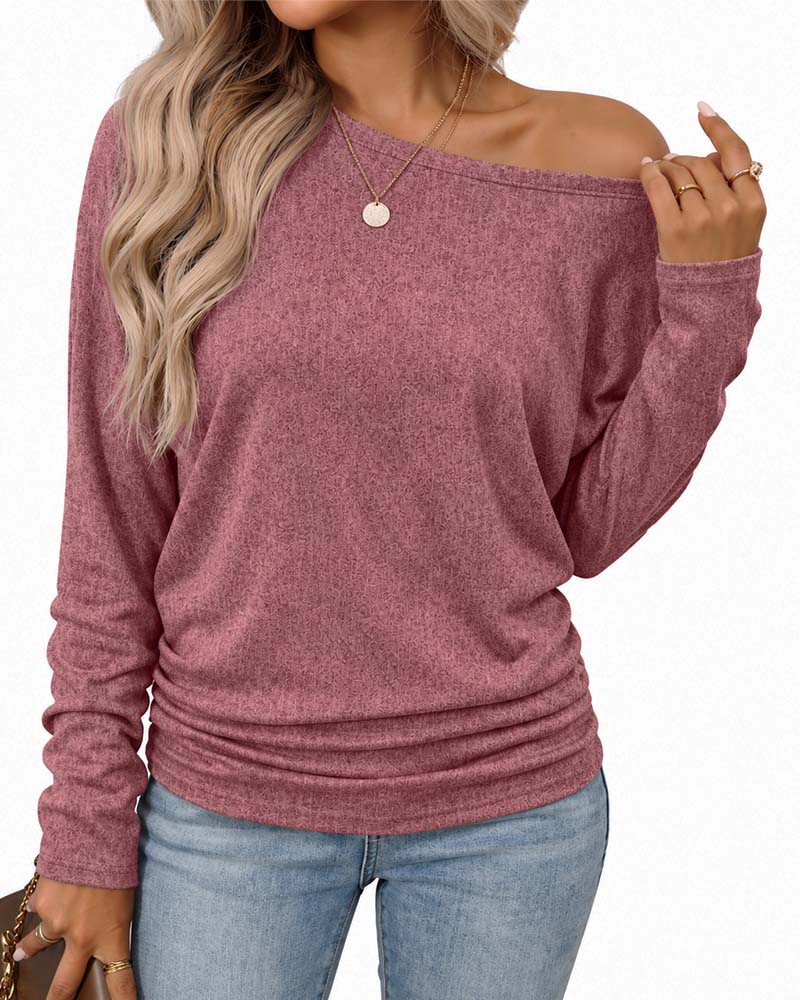 Crew Neck Solid Long Sleeve Top 2024 f/w blouses & shirts