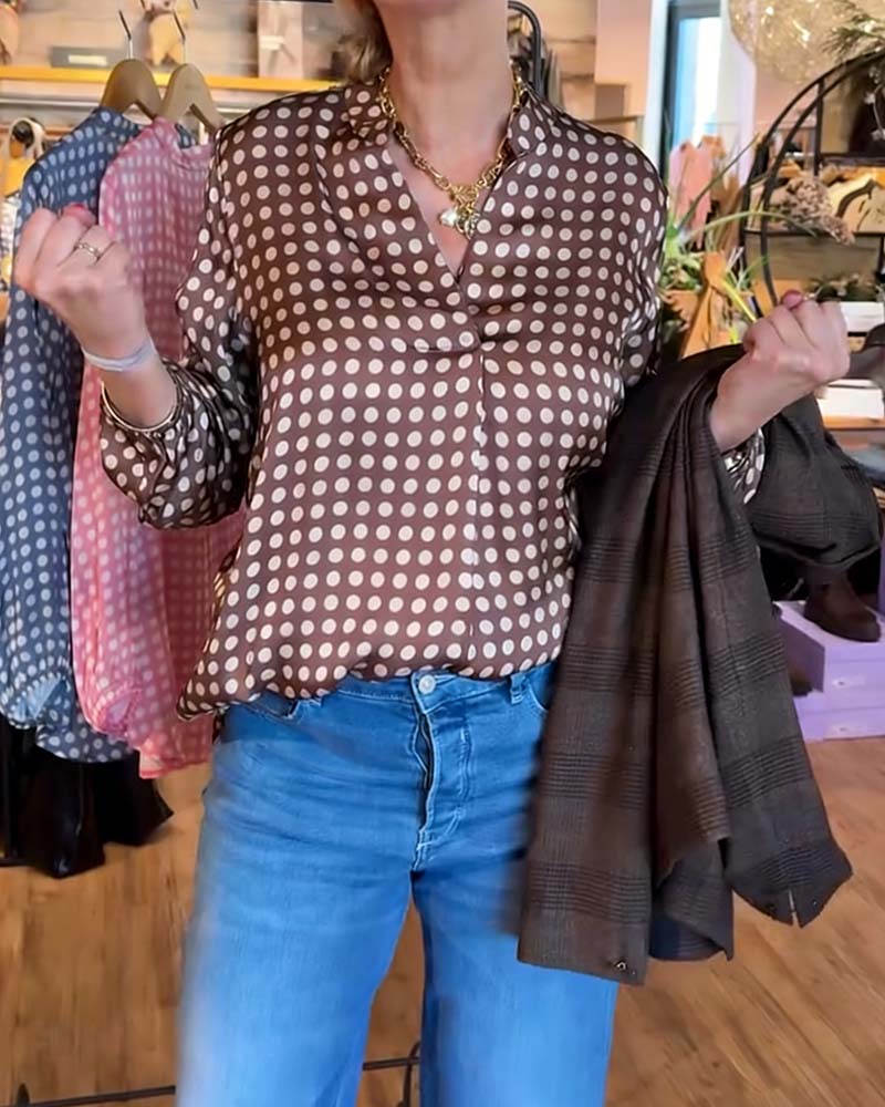 Polka Dot Long Sleeve Printed Blouse