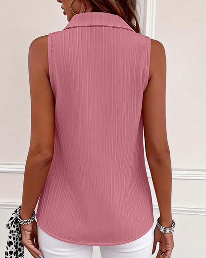 Sleeveless Lapel Textured Tank Top