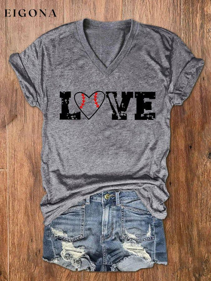 Women's Love Baseball Print V-Neck T-Shirt ball print