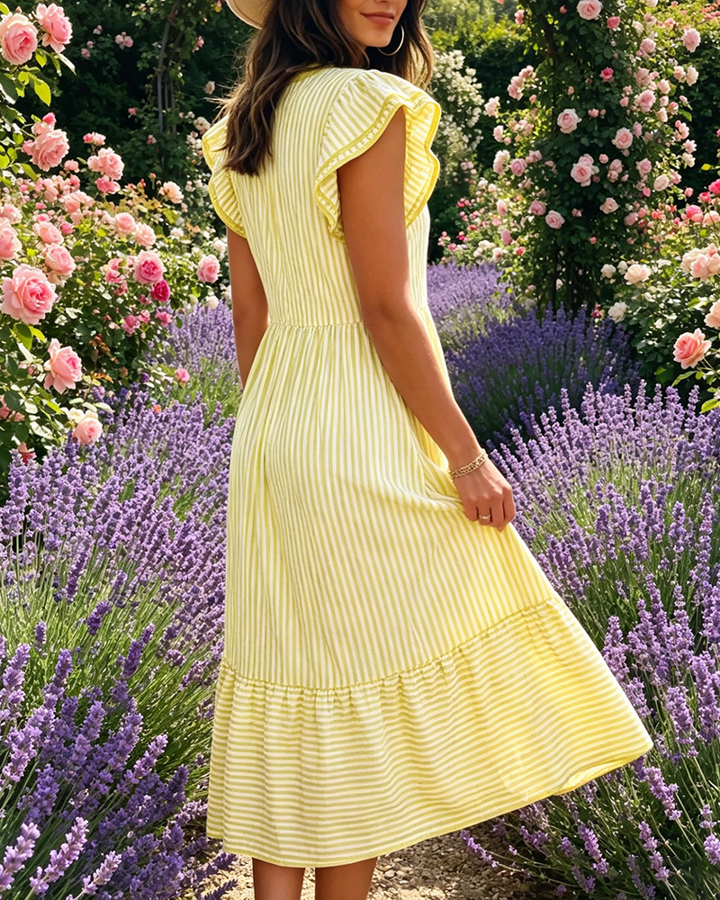 Striped Double Ruffle Short Sleeve Dress