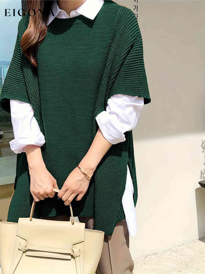 Plus Size Round Neck Slit Short Sleeve Sweater clothes M@Z@L Ship From Overseas