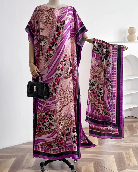 Women's Floral Print Long Dress & Scarf Set spring summer two-piece sets