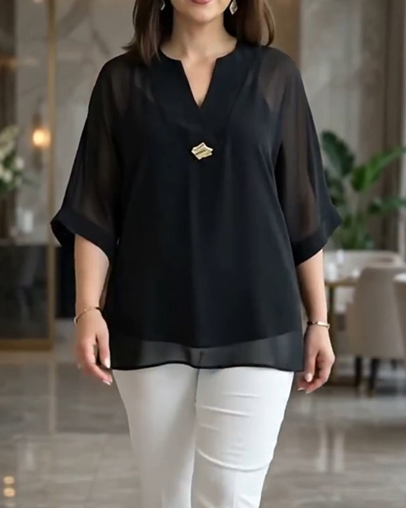 V-Neck See-Through Gauze Loose Blouse blouses & shirts spring summer