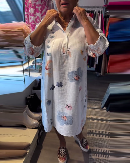 Stand Collar Lotus Short Sleeve Dress