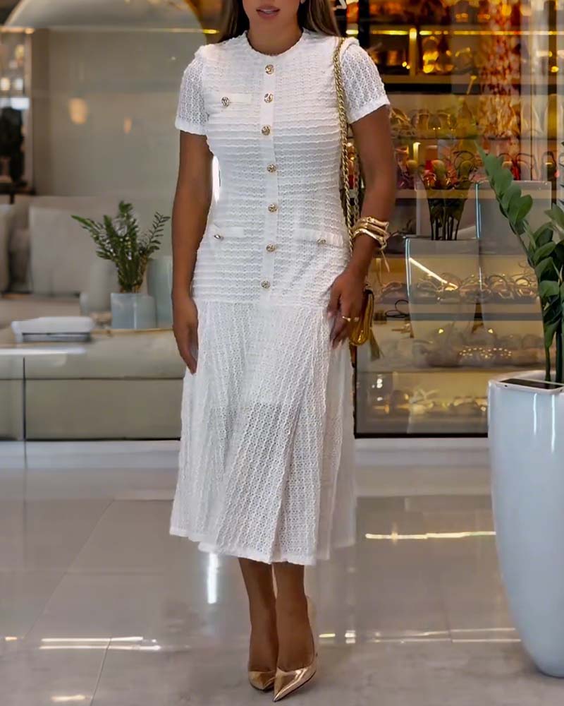 Hollow Short-Sleeved Elegant A-Hem Dress