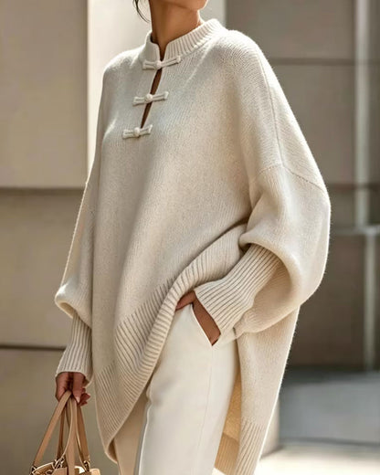 Mandarin Knot Button Loose Fit Cape Pullover 2024 a/h knit tops pullovers spring