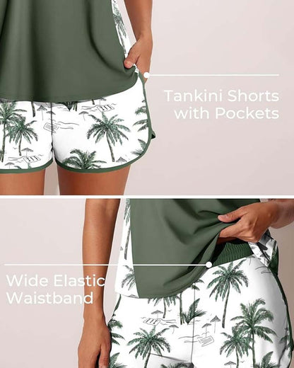 Color Block Boyleg Printed Tankini