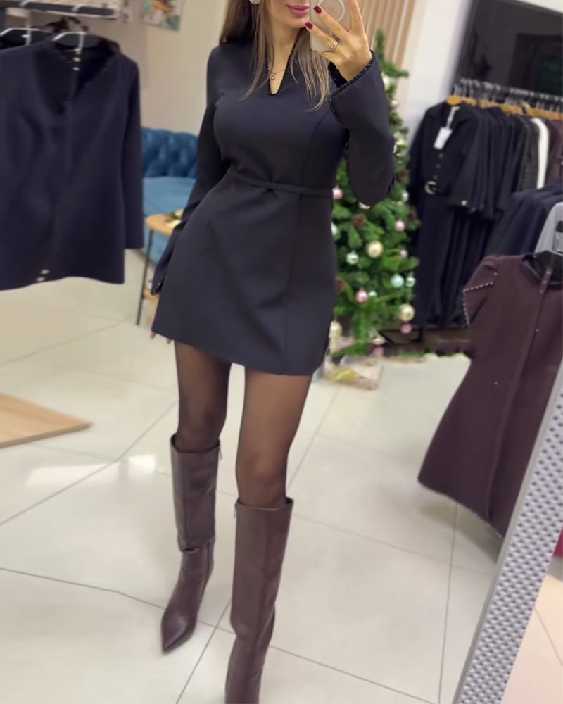 V-Neck Stylish Fitted Waist Elegant Dress