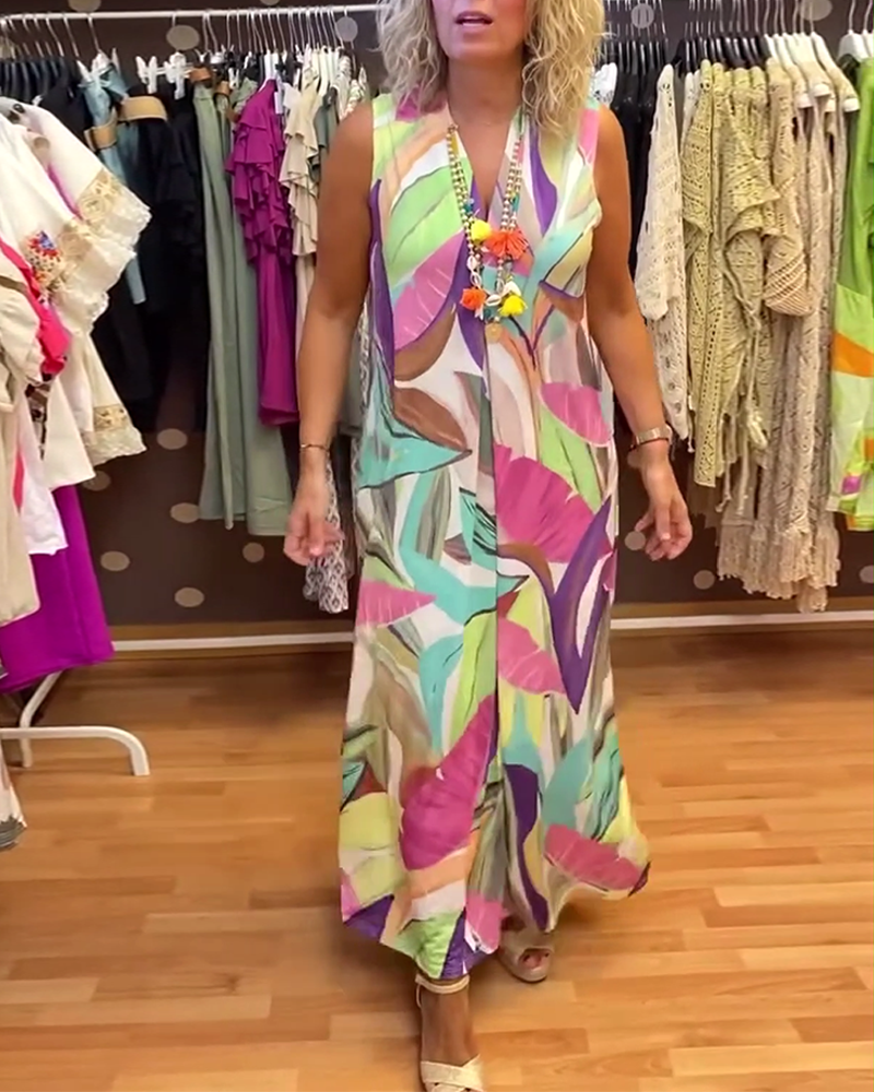 Colorful leaf print slit casual dress casual dresses summer