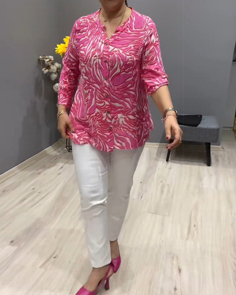 Long Sleeve Printed Shirt with Buttons 202466 blouses & shirts spring summer