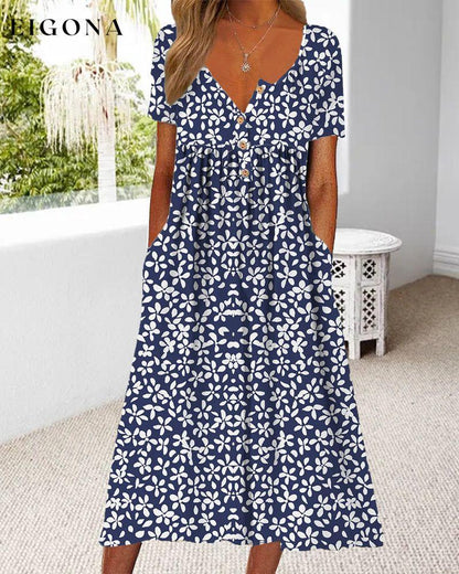 Short-sleeved floral print dress casual dress spring summer vacation dresses