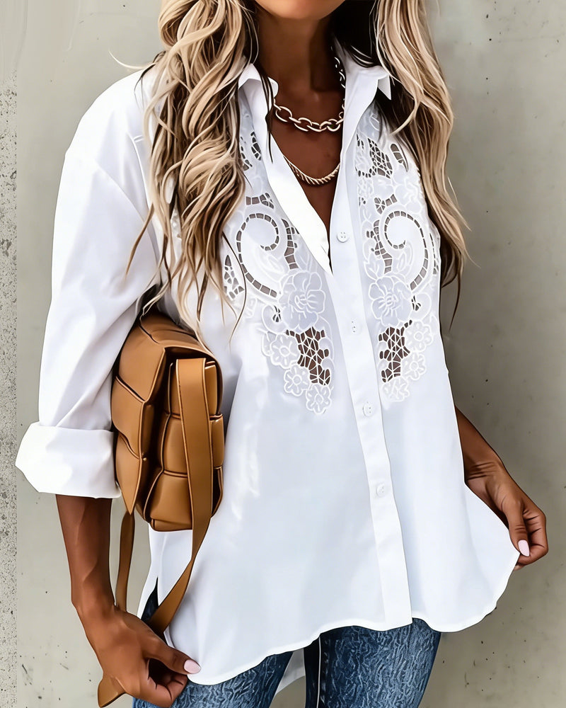 Casual Long-Sleeve Cutout Blouse