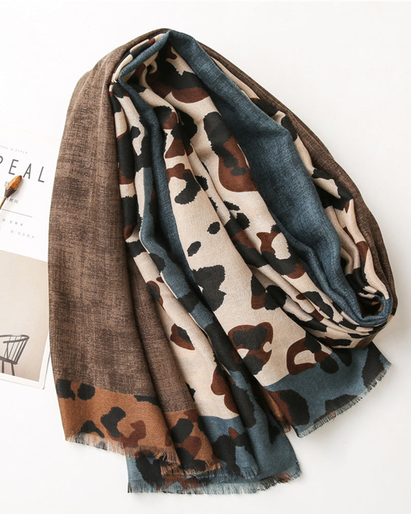 Women's Leopard Patchwork Print Fringe Shawl Scarf 2024 f/w accesories spring summer