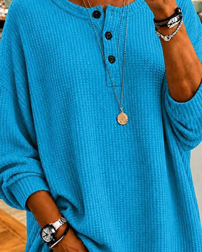 Waffle Crew Neck Loose Blouse 2024 f/w blouses & shirts