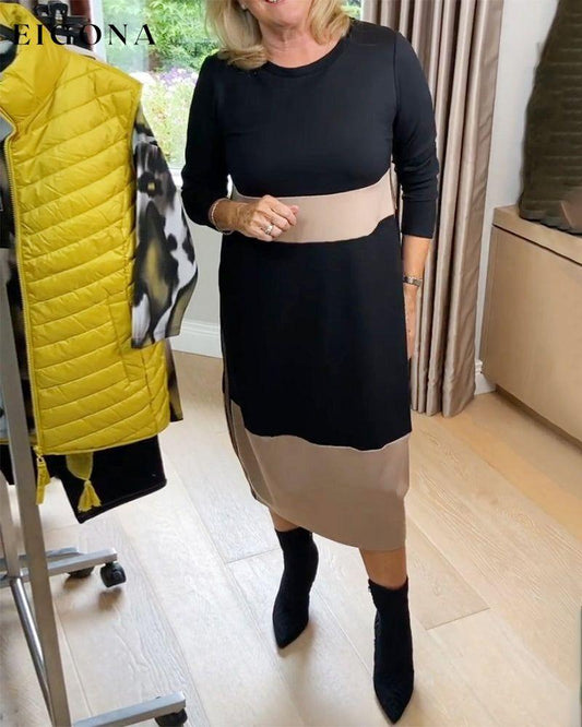 Round neck color block casual dress Black 2023 f/w 23BF casual dresses Clothes Dresses spring