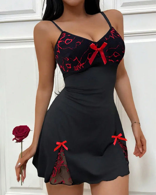 Bow Lace Spaghetti Strap Sleep Dress 2024 f/w casual dresses spring summer