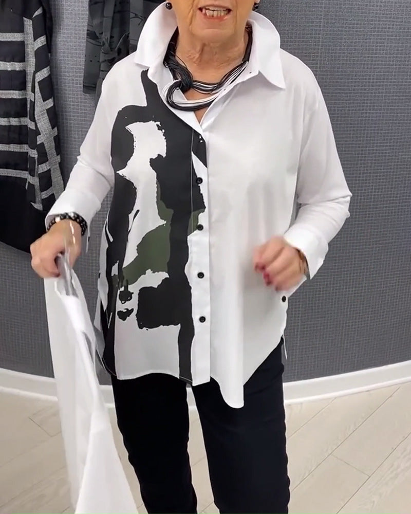 Casual Lapel Button-Down Long Sleeve Printed Blouse 2024 f/w blouses & shirts