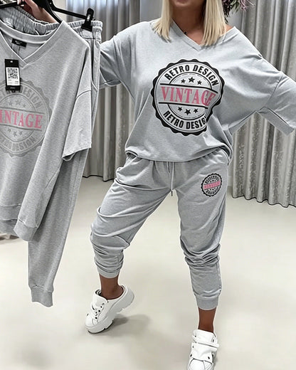V-Neck Sporty Relaxed Two-Piece Set