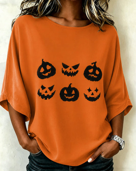 Pumpkin Print Short Sleeve T-Shirt spring summer t-shirts