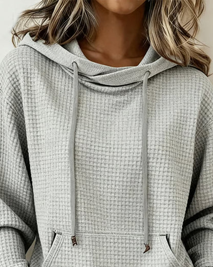 Hooded Drawstring Waffle Sweatshirt