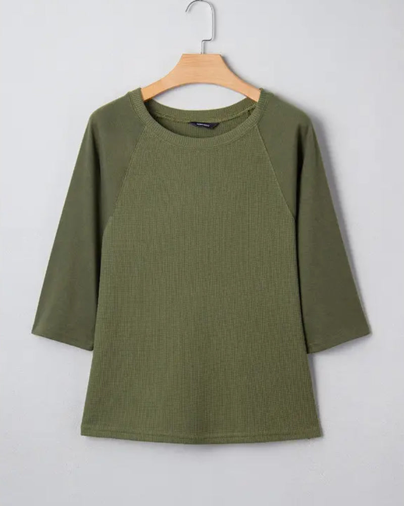 Solid Color Three-Quarter Sleeve T-Shirt