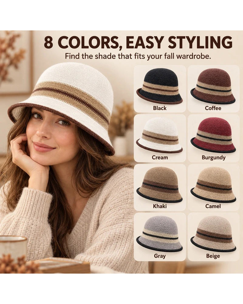 Women's Foldable Striped Cloche Bucket Hat