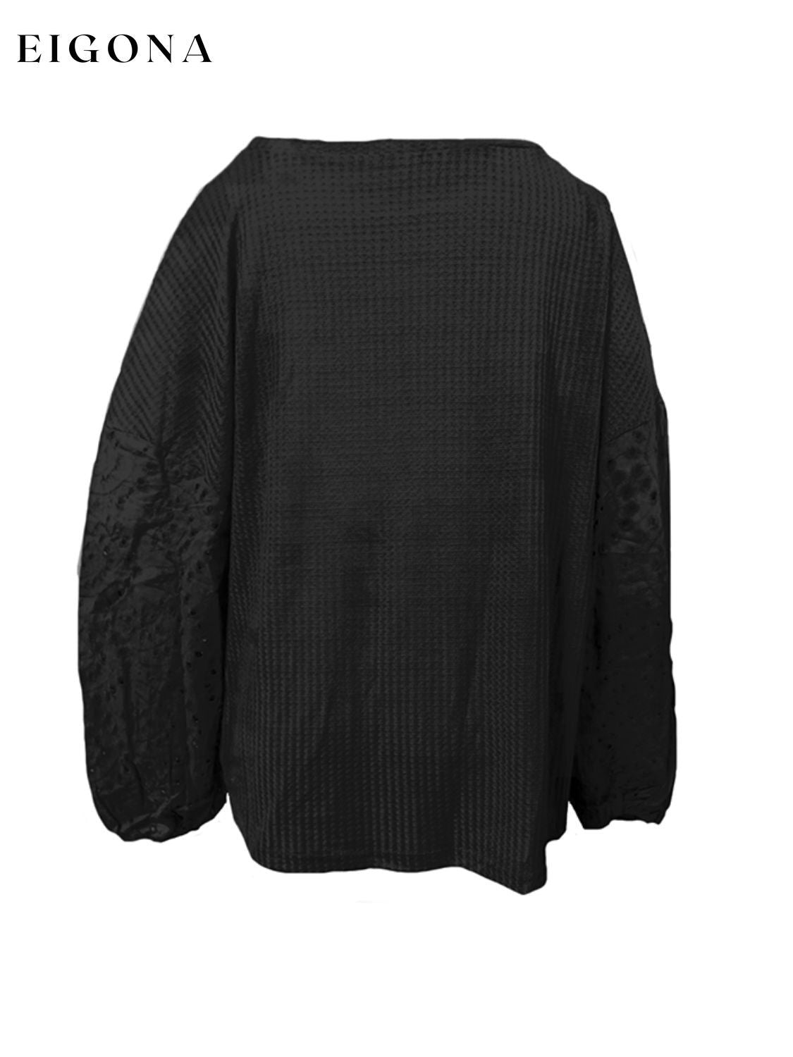 Openwork Dropped Shoulder Boat Neck Blouse blouse clothes long sleeve shirts long sleeve top Romantichut Ship From Overseas Shipping Delay 09/29/2023 - 10/04/2023 top tops trend