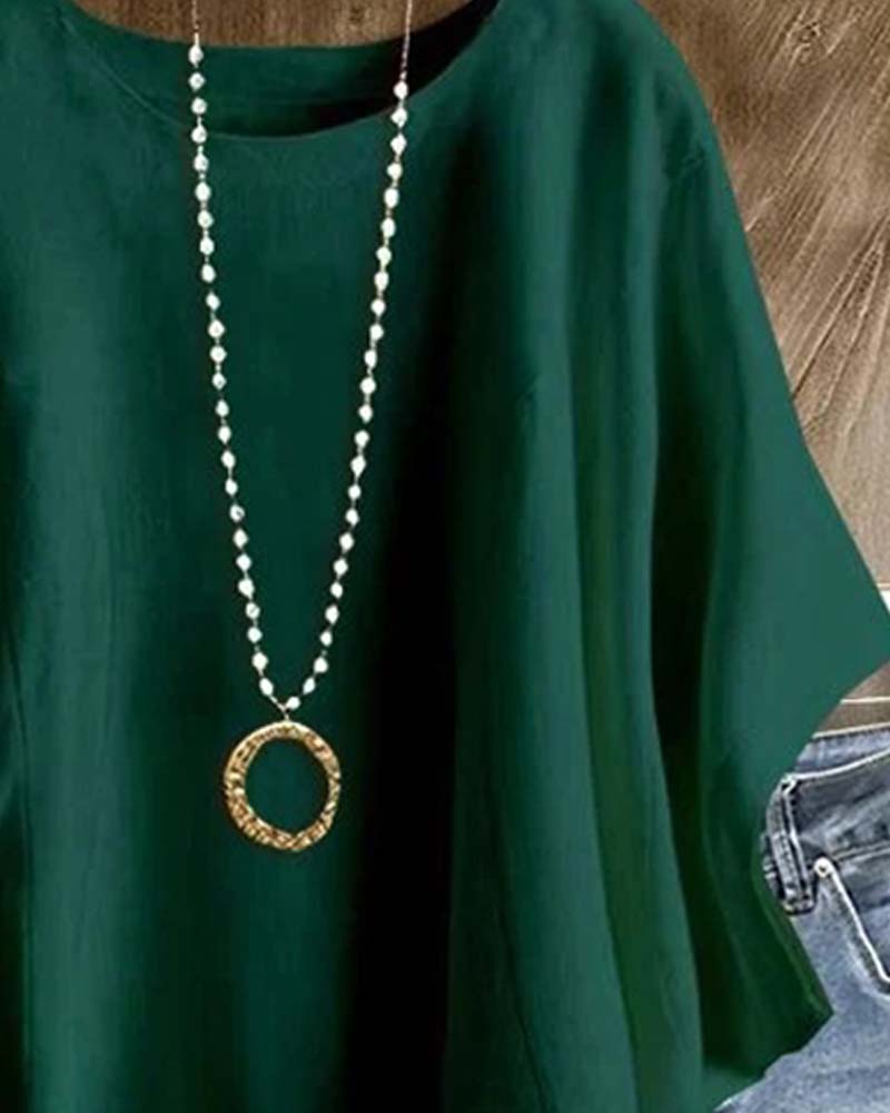 Crewneck Solid Batwing Sleeve Blouse
