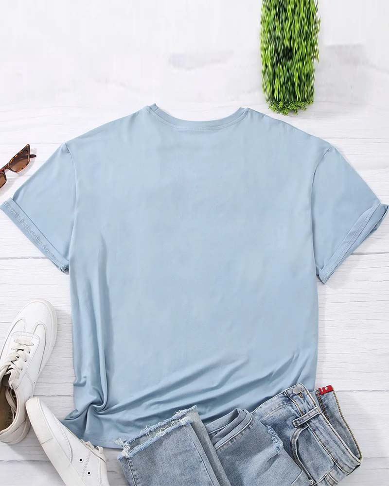 Heart-Shaped Round Neck Short-Sleeved Simple Top