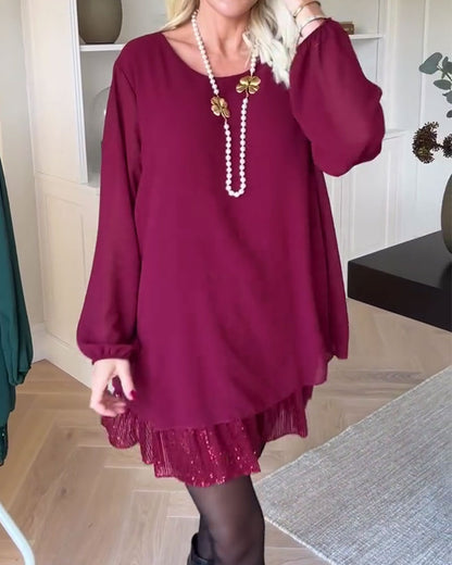 Round Neck Loose Patchwork Dress
