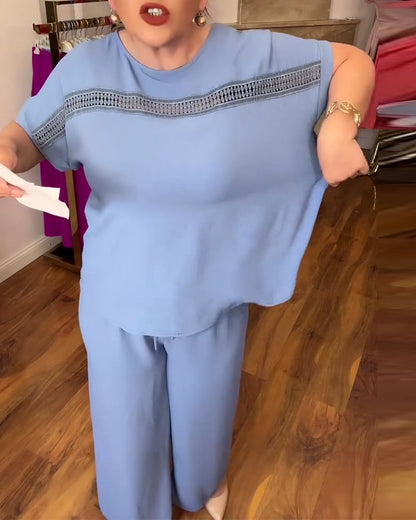 Completo casual con scollo rotondo e maniche a balze