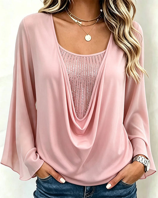 Draped Collar Fake Two-Piece Flare Sleeve Top 2024 f/w tops