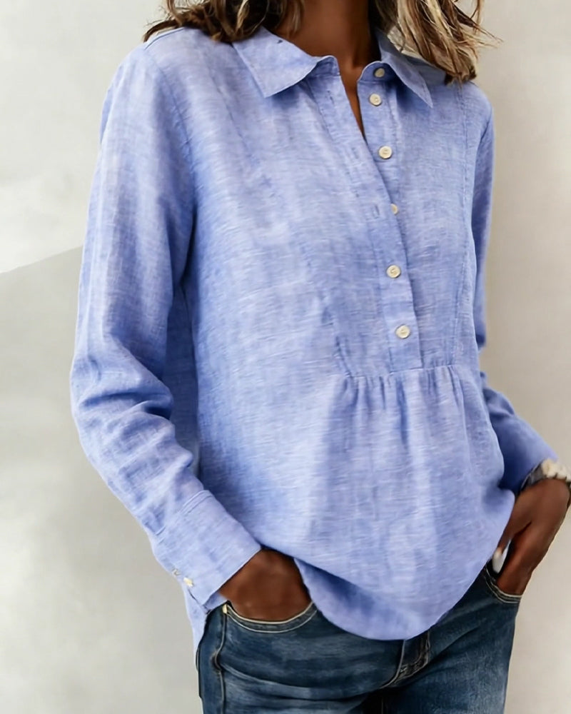 Button-Down Lapel Cotton Linen Blouse