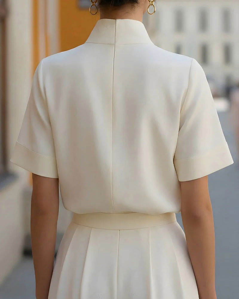 Stand Collar Short Sleeve Top