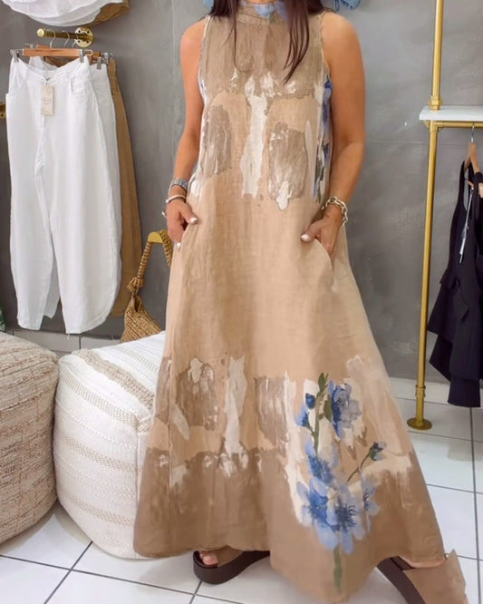 Sleeveless Floral Print Casual Long Dress