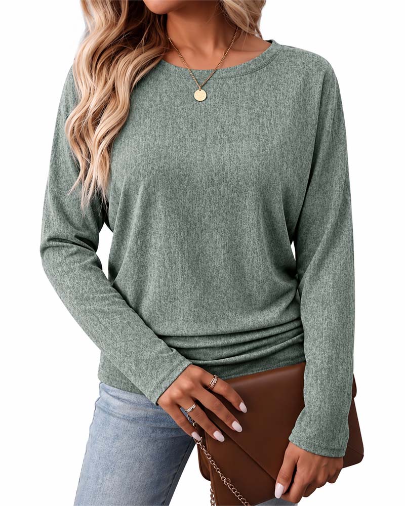 Crew Neck Solid Long Sleeve Top 2024 f/w blouses & shirts
