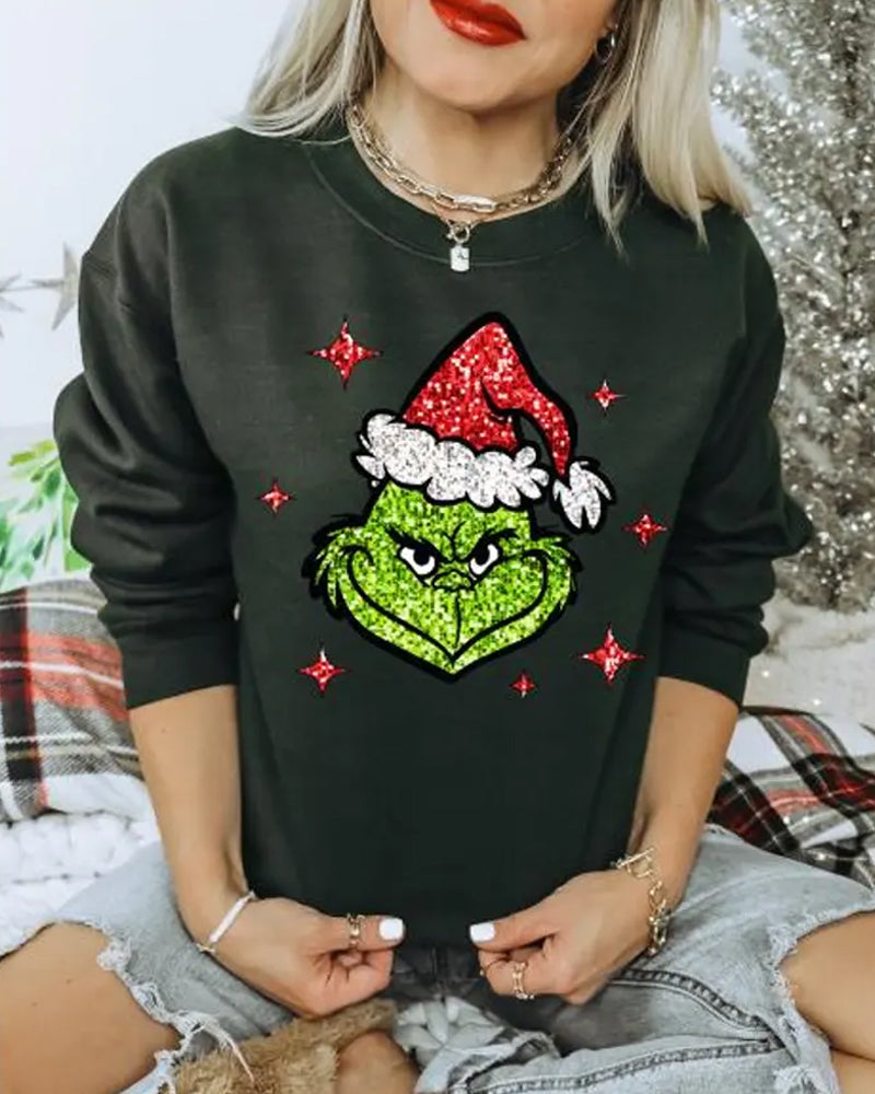 Faux glitter grinch face christmas sweatshirt