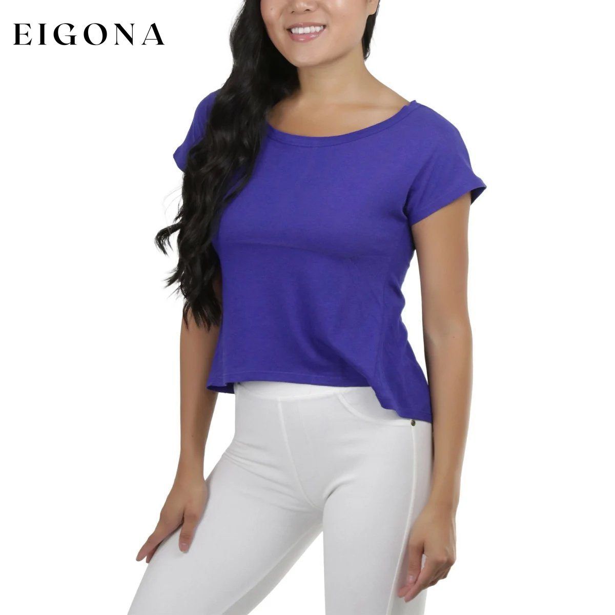 Basic Cotton Blend Cropped Tee Top Blue __stock:150 clothes refund_fee:800 tops